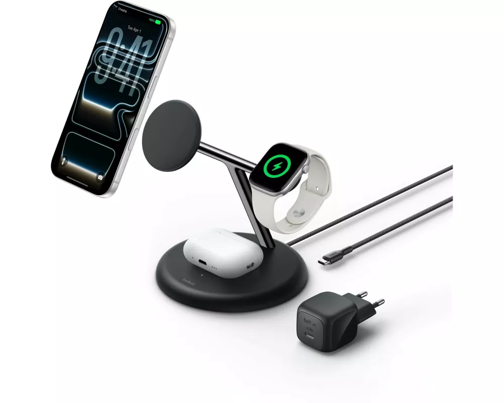 Belkin UltraCharge 25W Qi2 3-in-1 Schwarz