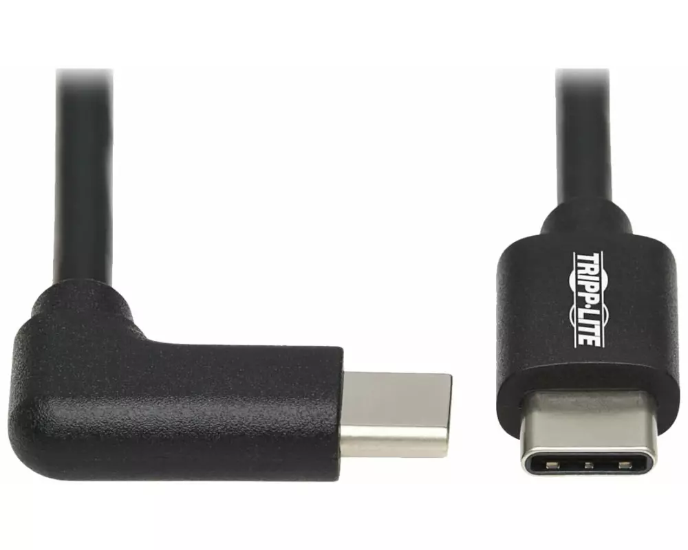 EATON TRIPPLITE USB-C Cable, M/M - USB 2.0, Thunderbolt 3, 60W PD Charging, Right-Angle Plug, Black, 2m 6.6ft.