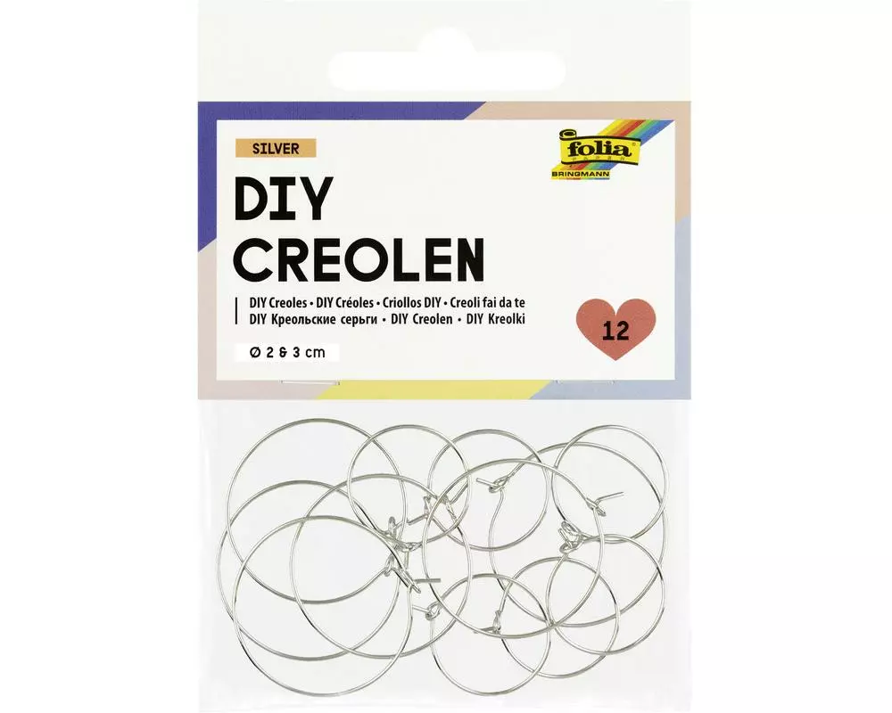 Folia DIY Creolen 12 Stück, 2 cm und 3 cm, silber