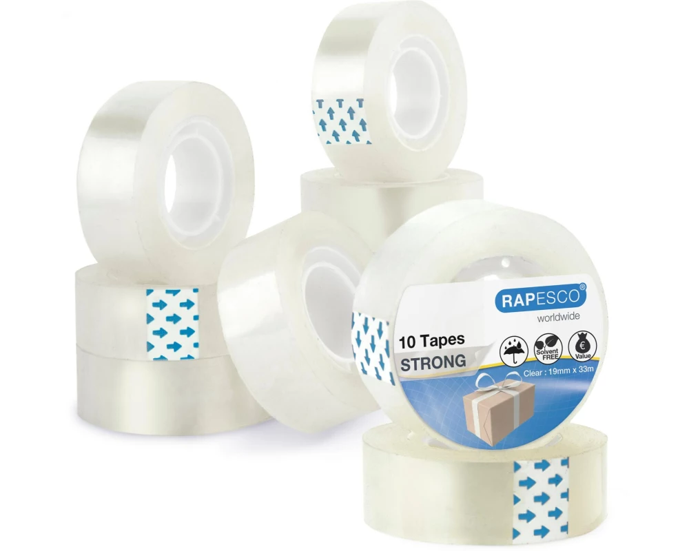 Rapesco Kleberolle 19 mm x 33 m, transparent, 10 Stück