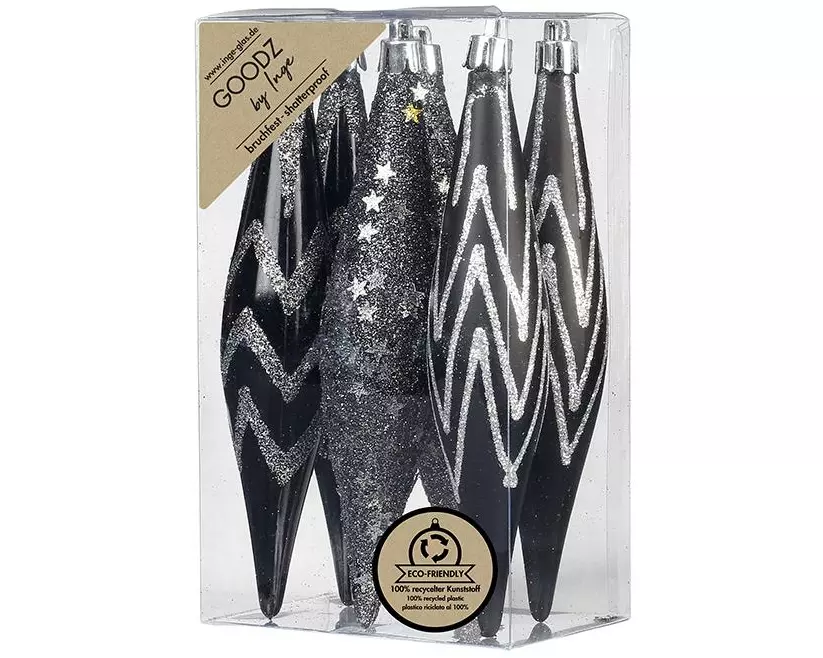 INGES CHRISTMAS DECOR Weihnachtsschmuck Olive Schwarz-Mix 15 cm 6 Stück