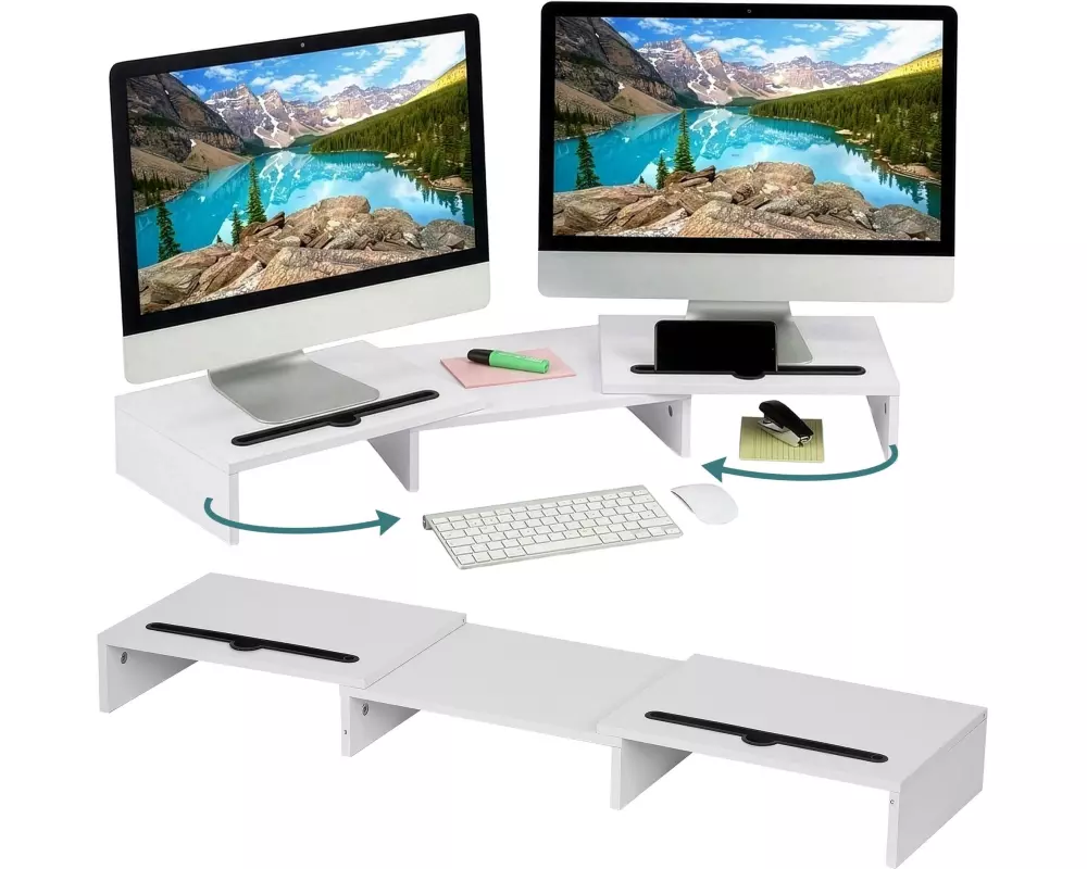 relaxdays Monitorständer 10 x 74-105 x 27 cm, Weiss