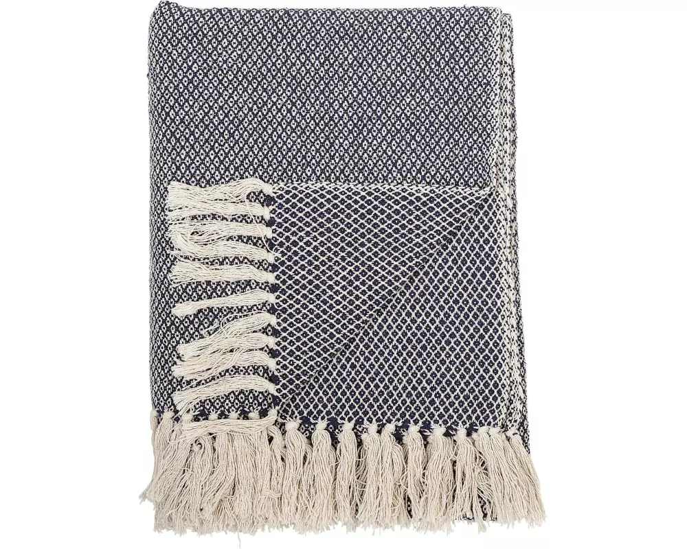 Bloomingville Decke Barry 130 x 160 cm, Beige/Dunkelblau