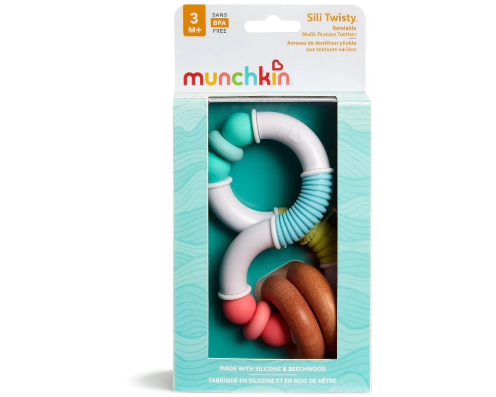 Munchkin Beissring Sili Twisty Biegsam, aus Buchenholz und Silikon