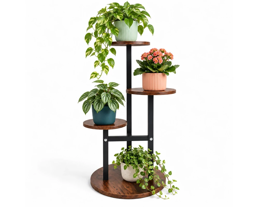 relaxdays Pflanzenregale Eisen MDF Braun Schwarz