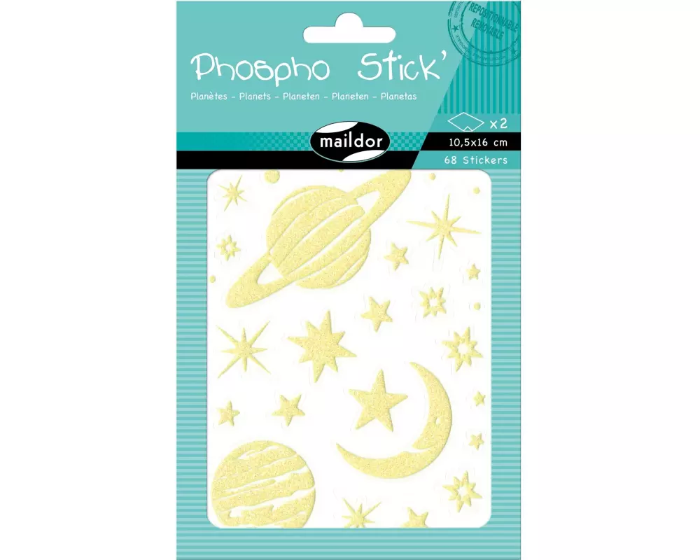 Clairefontaine Motivsticker UV Phospho Planeten 2 Bögen, 68 Sticker