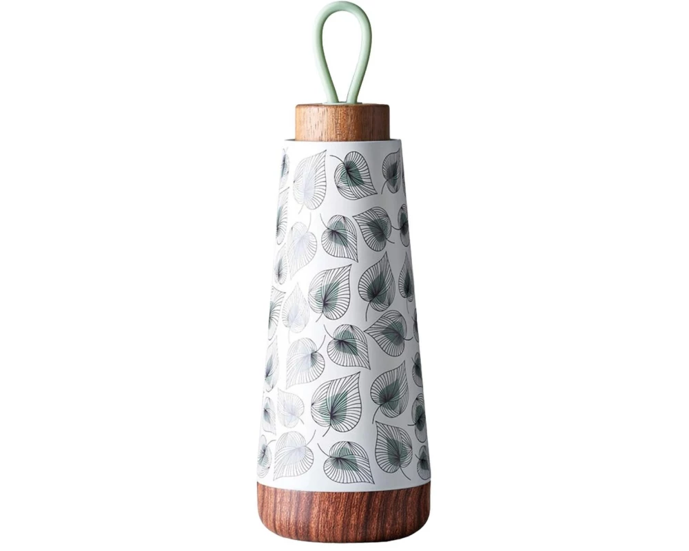 BioLoco Thermosflasche Loop M.-Line art leaves 350 ml, Weiss/Schwarz