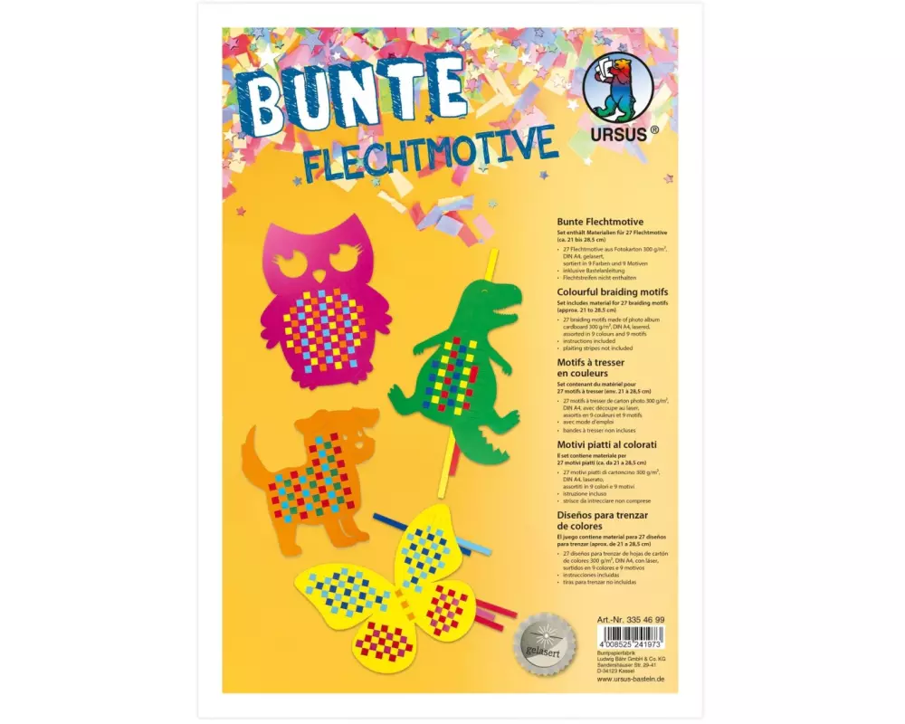 URSUS Bastelpapier Flechtpapier A4, 27 Stück, Mehrfarbig