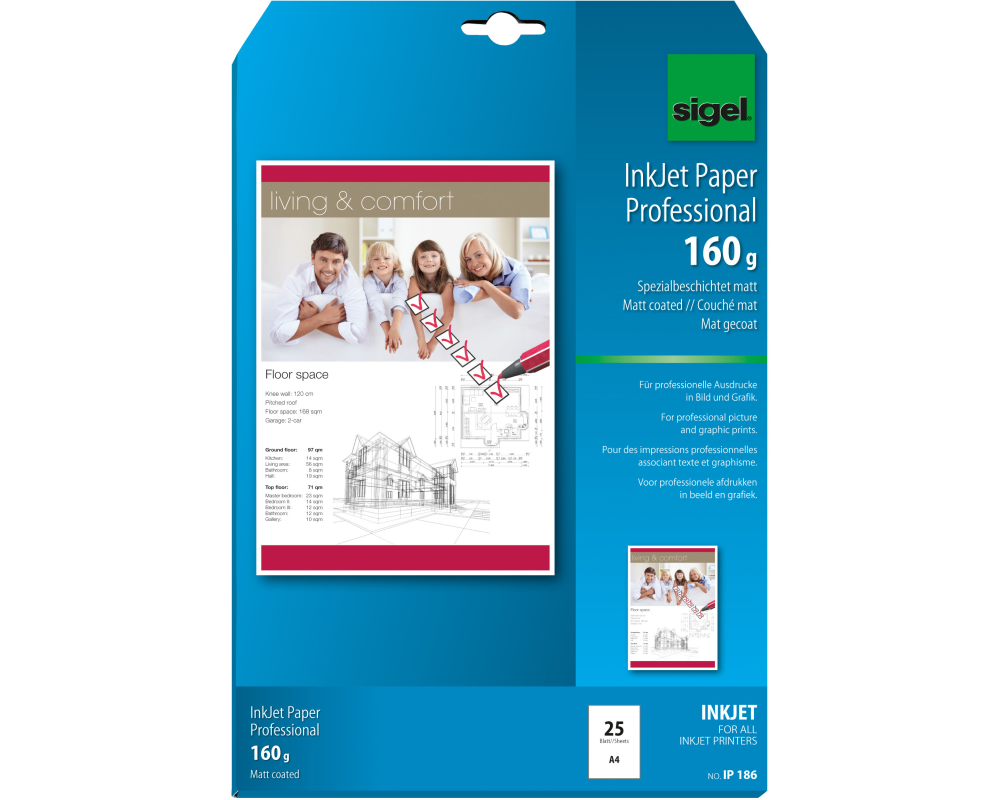 SIGEL InkJet-Papier A4 IP186 160g,matt, weiss 25 Blatt