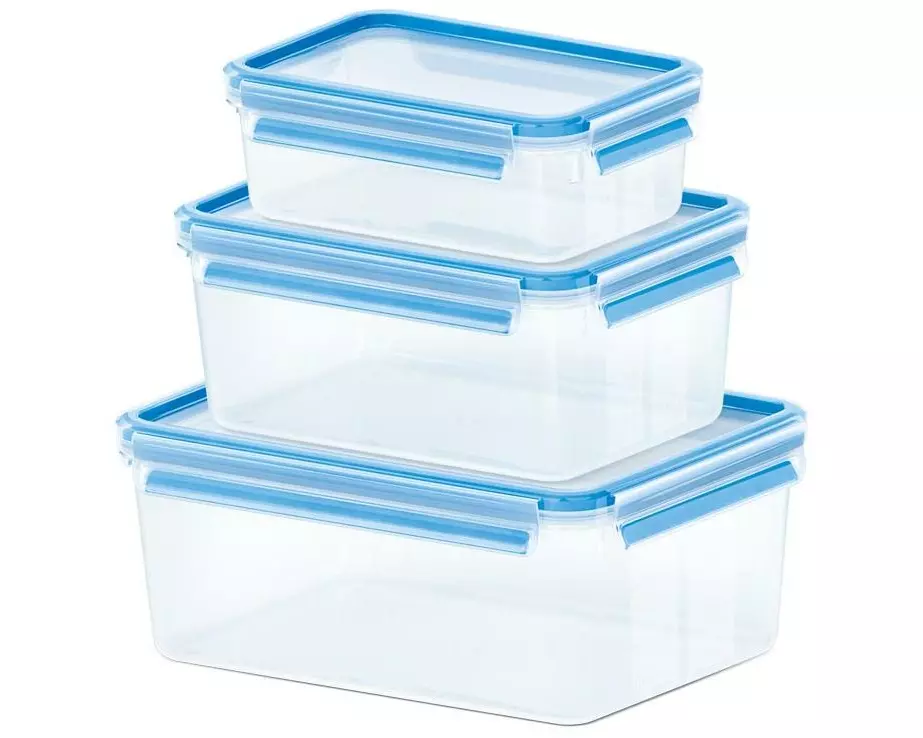 Emsa Vorratsbehälter Clip& Close 3-teilig, Blau/Transparent