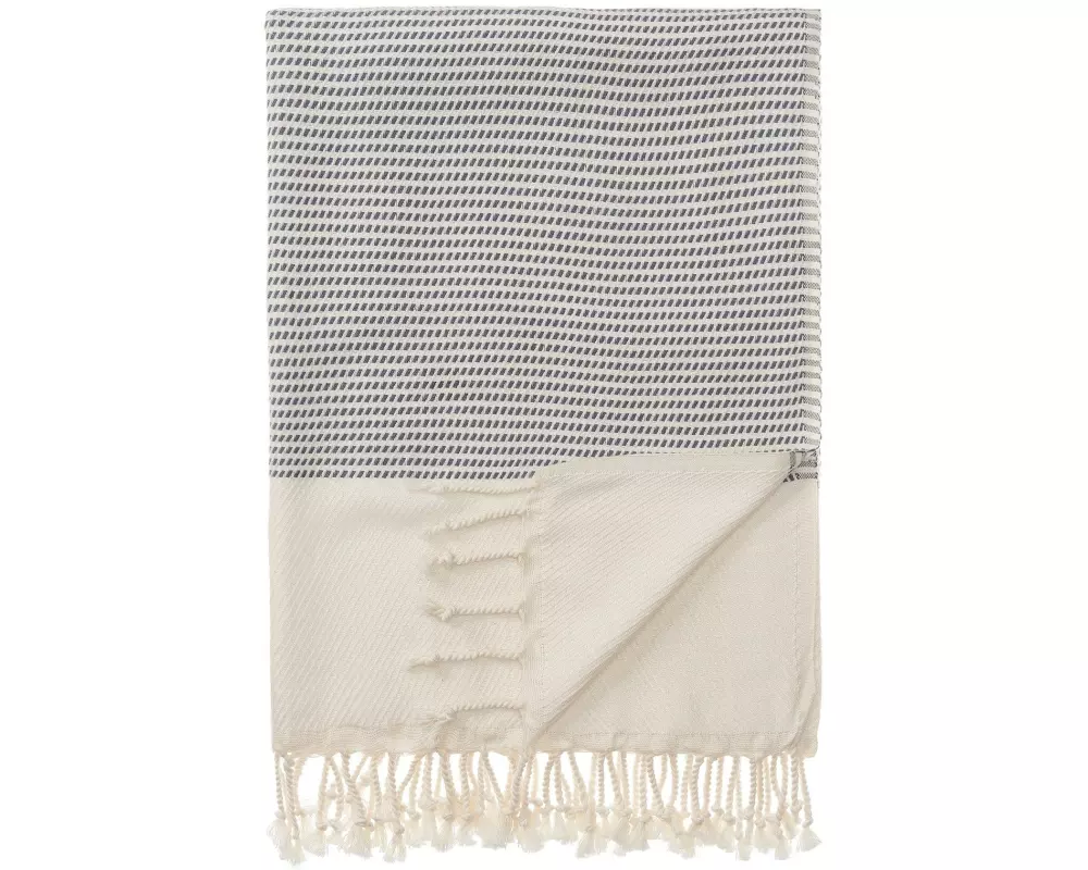 Urbanara Strandtuch Bolu 95 x 180 cm, Graublau / Naturweiss