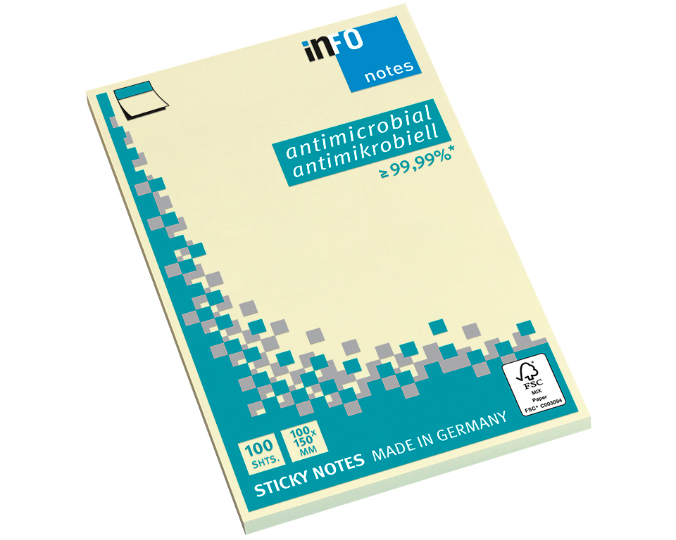 INFO Haftnotizen 100x150mm 5169-01 antimikrobiell, gelb 100 Blatt