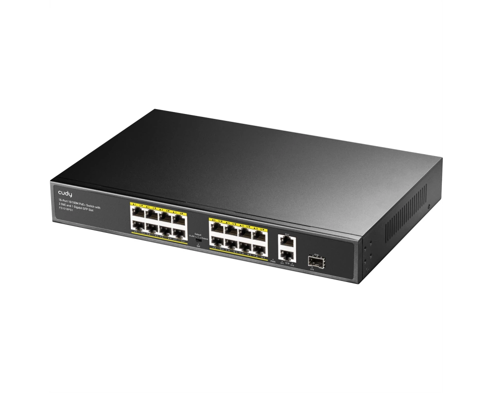 CUDY FS1018PS1 16-Port 10/100M PoE+ Switch 2 Gigabit Uplink 1 SFP Port 200W