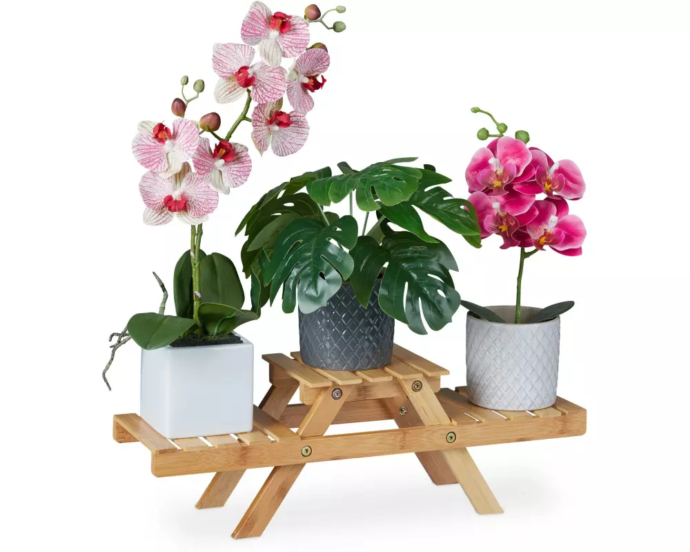 relaxdays Blumentreppe Bambus, 3 Ebenen, Natur