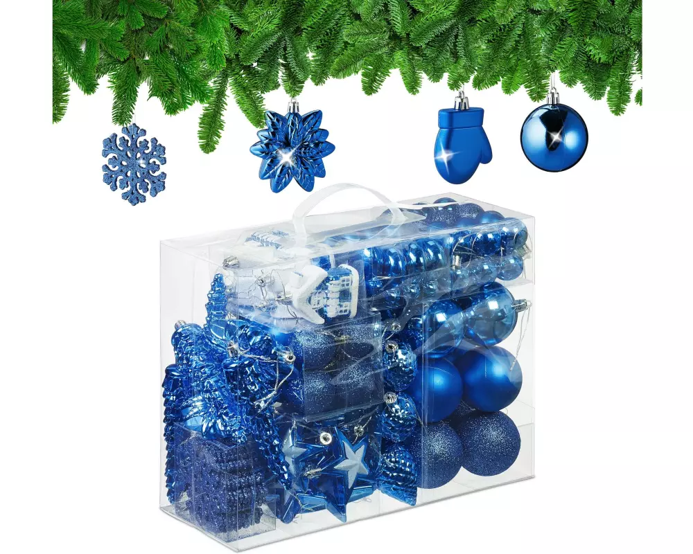 relaxdays Weihnachtskugeln im 100er-Set Blau-Weiss-Silber Blau/Silber/Weiss