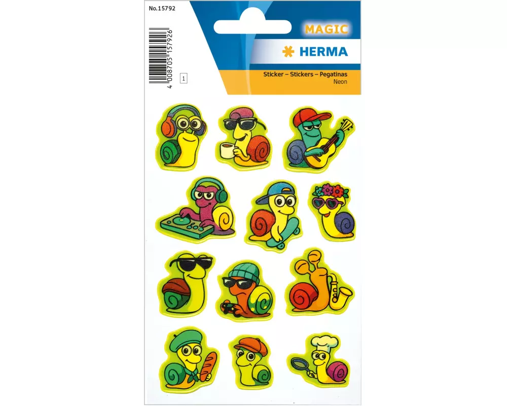Herma Stickers Motivsticker Lustige Schnecken, Neon 1 Blatt / 12 Sticker