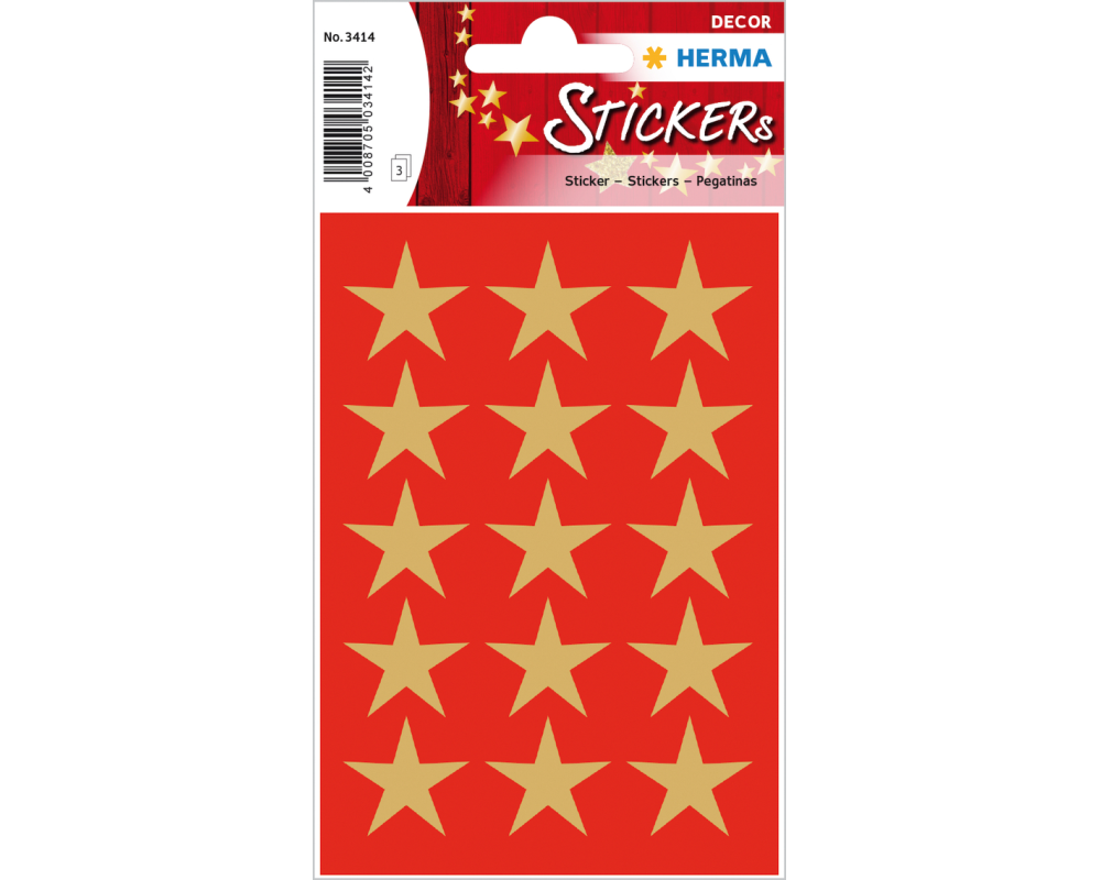 Herma Stickers Weihnachtssticker Sterne 3 Blatt à 45 Sticker, Gold