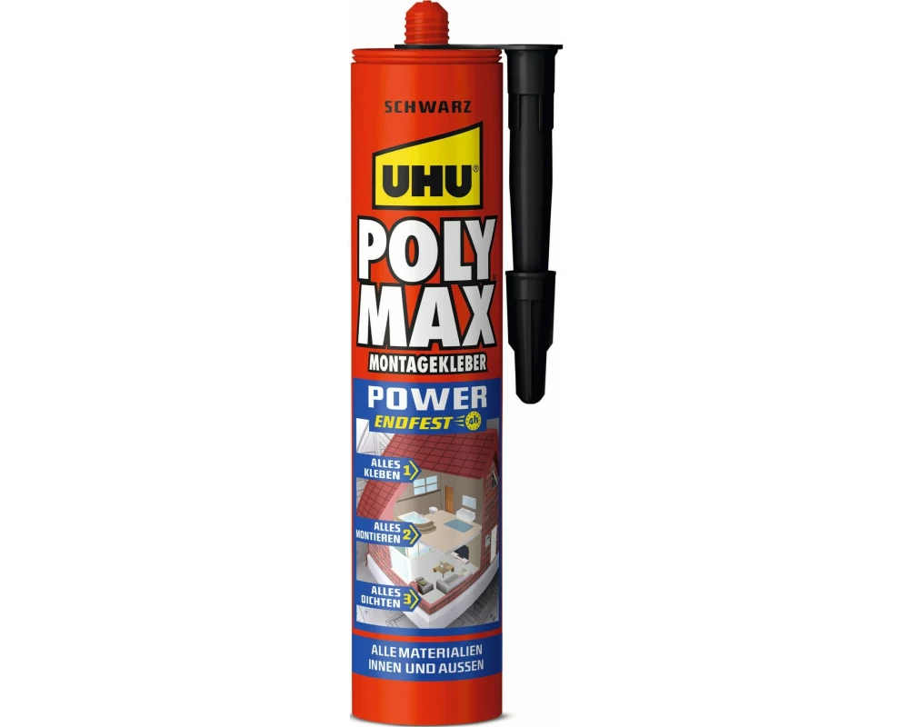 UHU Montagekleber POLY MAX POWER Schwarz 472 ml, Schwarz