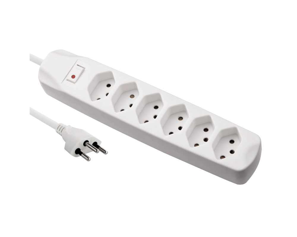 BLANK Steckdosenleiste, 6fach T13, mit Schalter, weiss