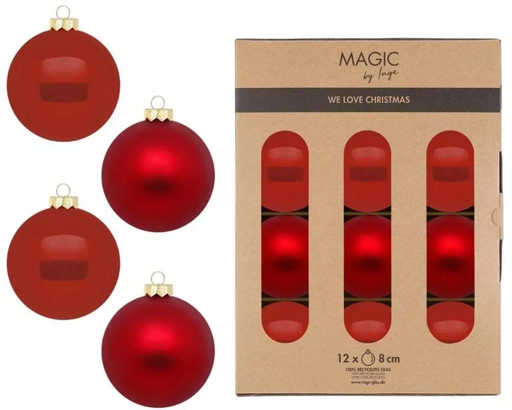 INGES CHRISTMAS DECOR Weihnachtskugel 8 cm Rot, 12 Stück