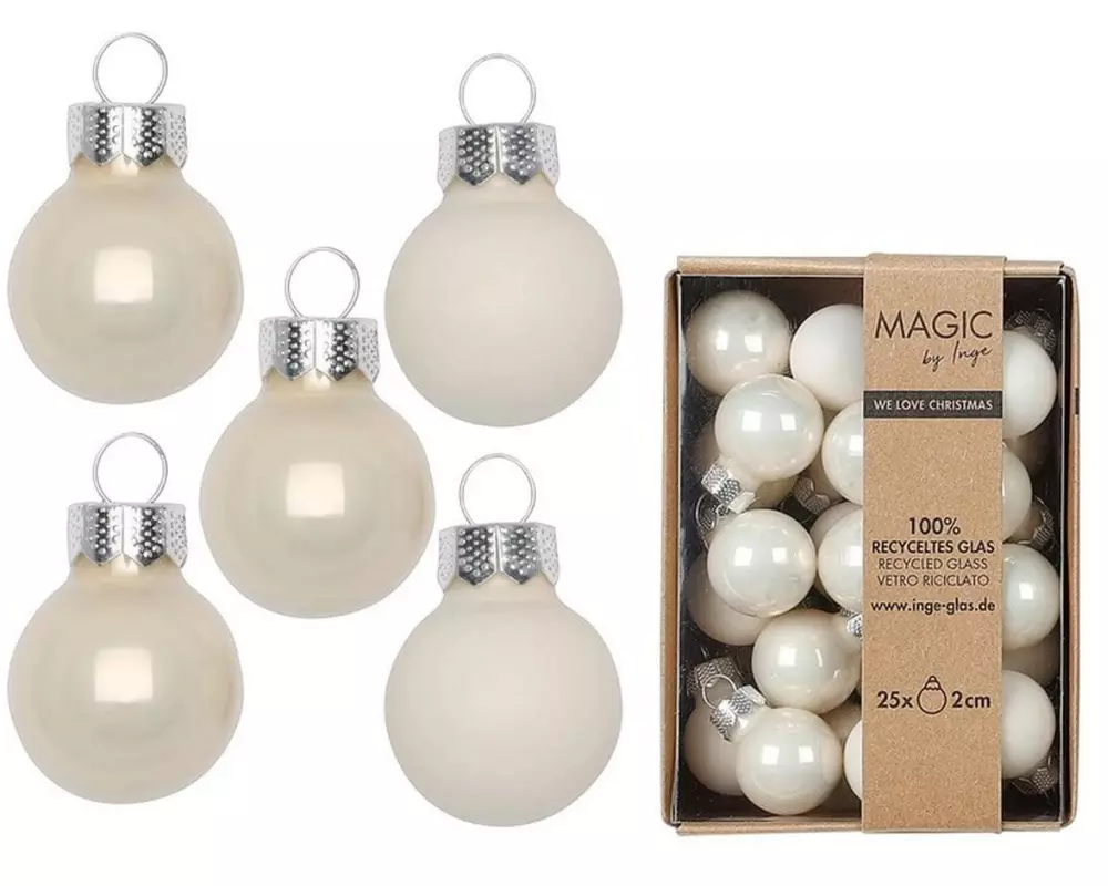 INGES CHRISTMAS DECOR Weihnachtskugel 2 cm Alt Weiss, 25 Stück