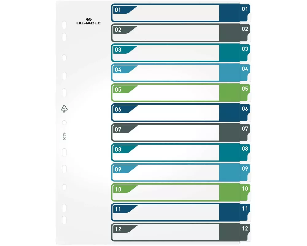 DURABLE Register A4+, 1-12, 5-farbig