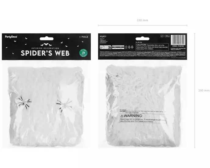 Partydeco Spinnengewebe 200 g, Weiss, 2 Spinnen