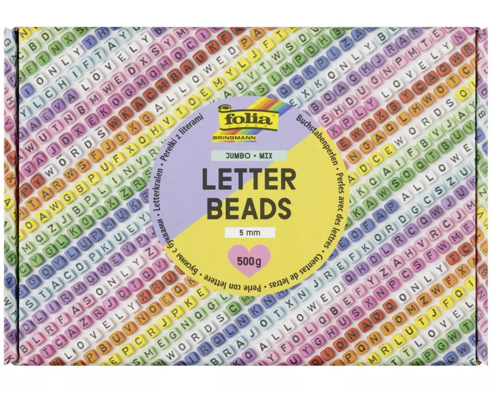 Folia Buchstabenperlen Jumbo Mix 5 mm, 500g, farbig sortiert