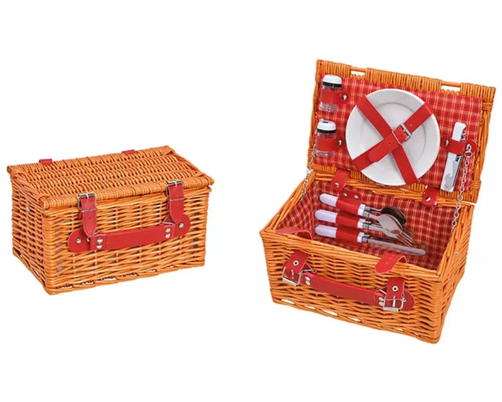 G. Wurm Picknickkorb 12-teilig, Rot/Braun