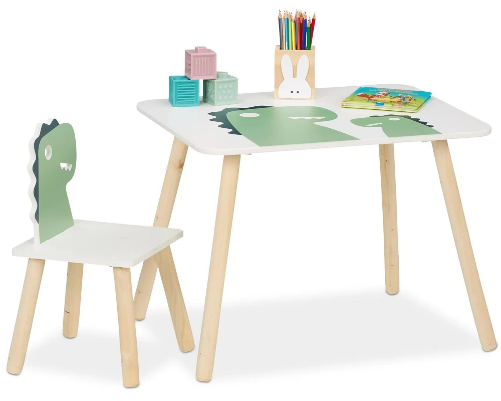 relaxdays Kindersitzgruppe Dinosaurier Grün; Hellbraun; Weiss