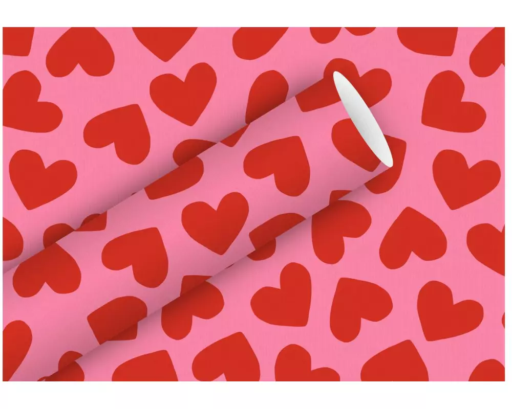 Braun + Company Geschenkpapier Herzen pink, 2 m x 70 cm