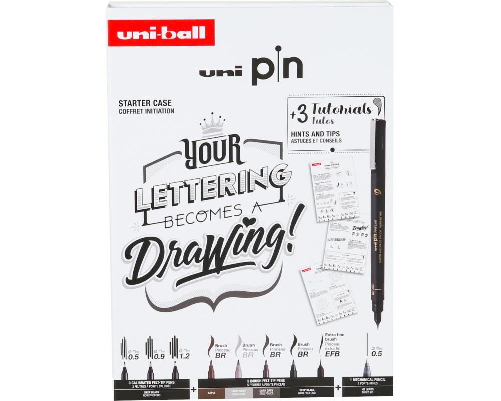 UNI-BALL Fineliner Pin Starter Set UNI PIN 8P S Collection Lettering 9 Stück