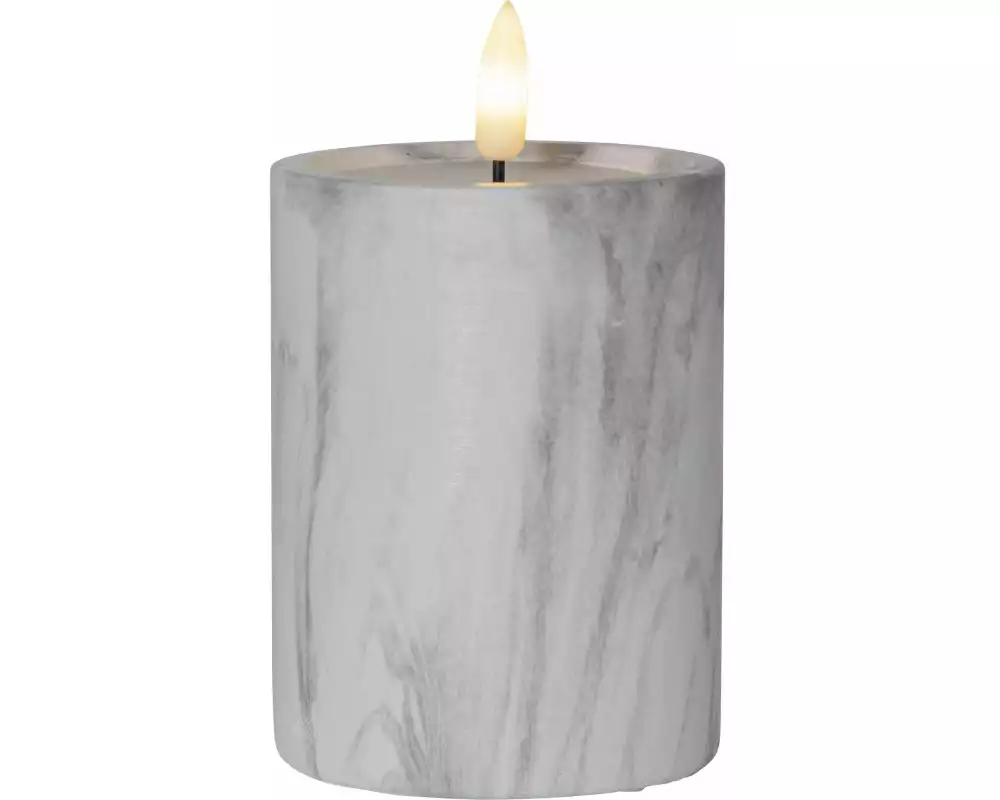 Star Trading LED-Kerze Pillar Flamme Marble Ø 7.5 x 12.5 cm, Grau