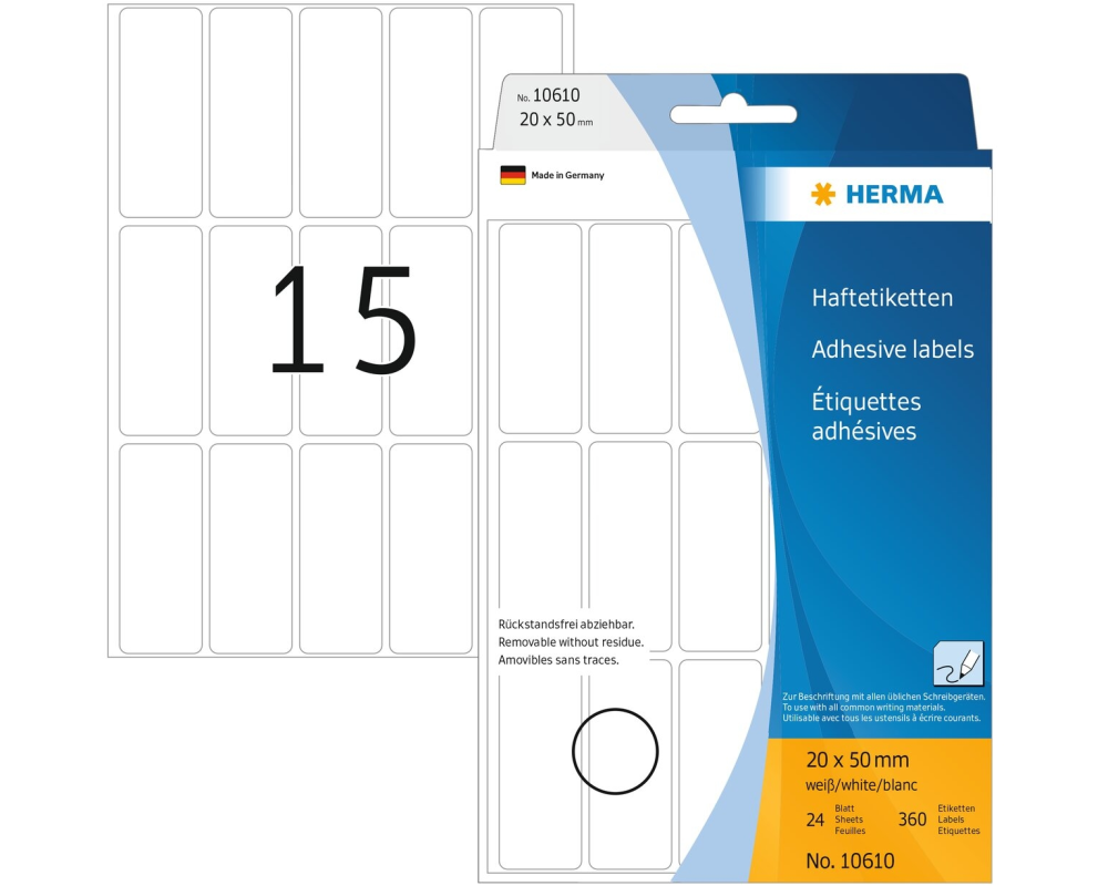 HERMA Etiketten Movables 20×50mm 10610 weiss, non perm. 480 Stück