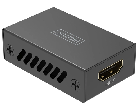 Digitus HDMI Repeater, 8K/60Hz. Type: AV repeater, Maximum resolution: 7680 x 4320 pixels, Maximum transfer distance: 13 m. Connectivity technology: Wired. Power source type: USB, Operating voltage: 5 V, Power consumption (typical): 1 W. Width: 31 mm, Depth: 50 mm, Height: 15 mm. Quantity per pack: 1 pc(s), Package width: 85 mm, Package depth: 100 mm