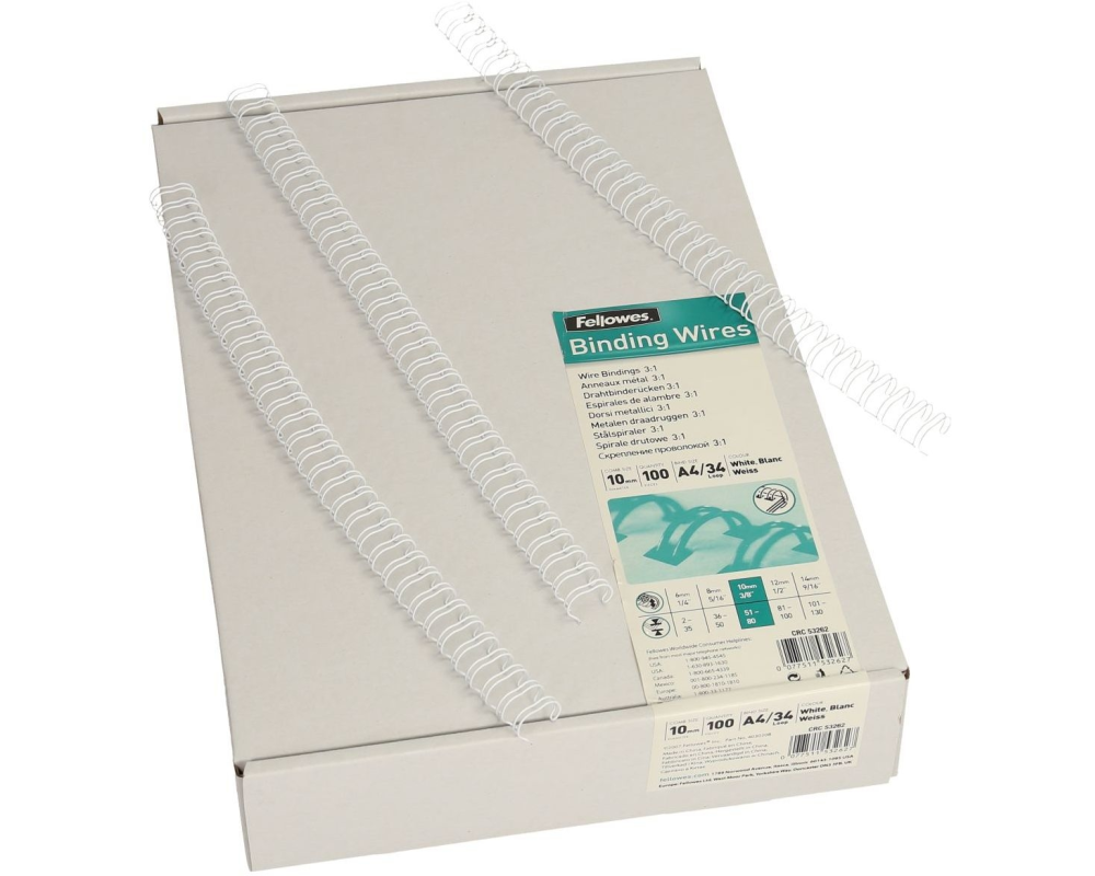 FELLOWES Drahtbinderücken 10mm 53262 weiss 100 Stück