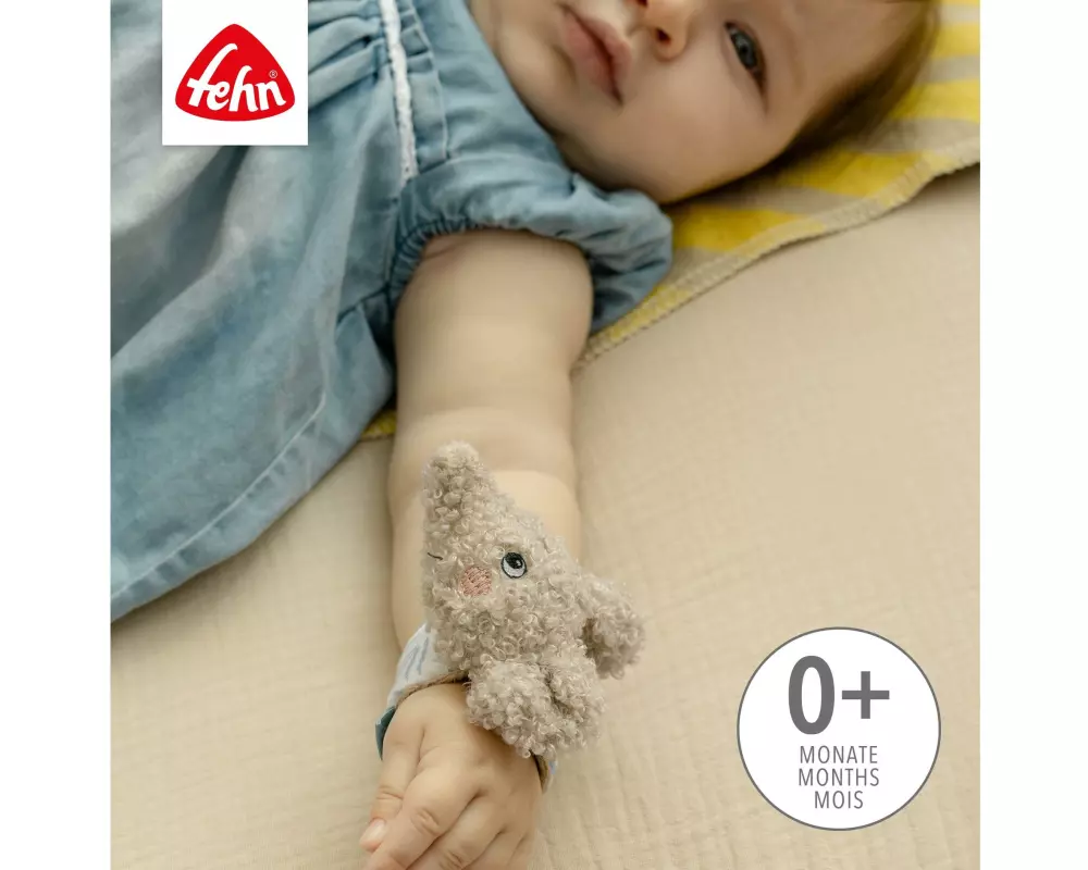 fehn Rasselarmband Elefant, Plüsch / Velours, Grau, 15 cm
