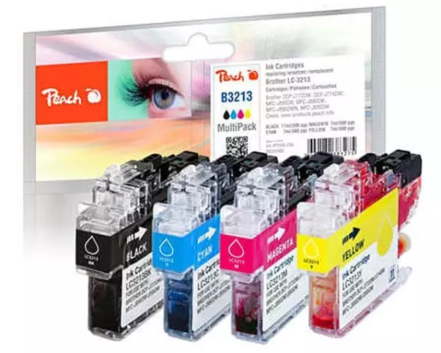 Peach Tinte Brother LC-3213 BK, C, M, Y