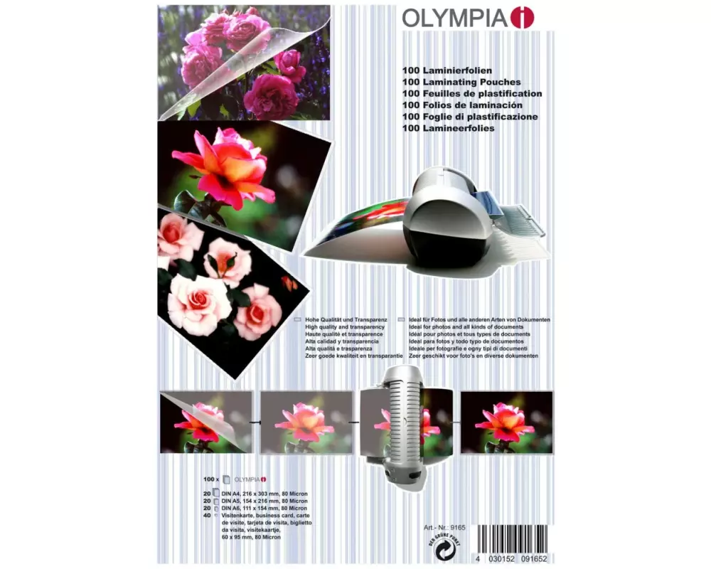 Olympia Laminierfolie Set A6-A4, 80 µm, 100 Stück, Glänzend