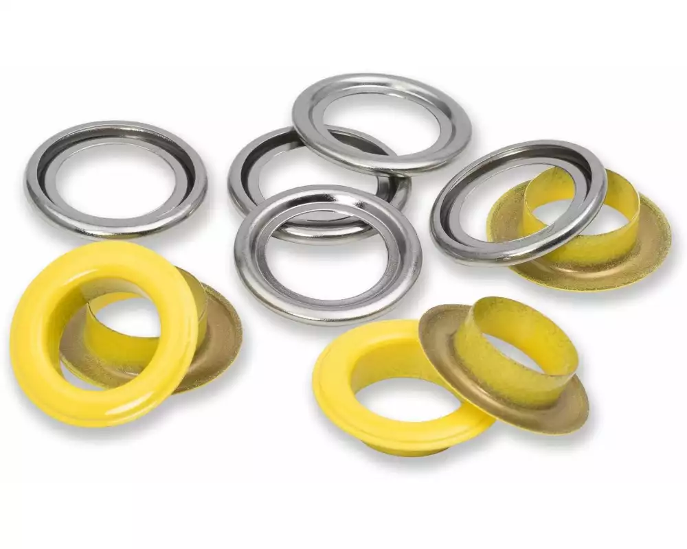 Prym Ösen mit Scheiben 15 Stück, Gelb-Silber