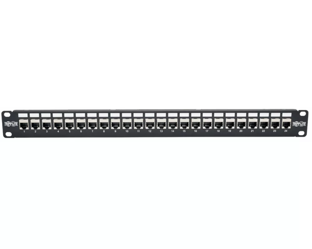 EATON TRIPPLITE 24-Port, 1U Rack-Mount, STP, Shielded, Cat6a, Feedthrough, Patch Panel, RJ45, Ethernet, TAA