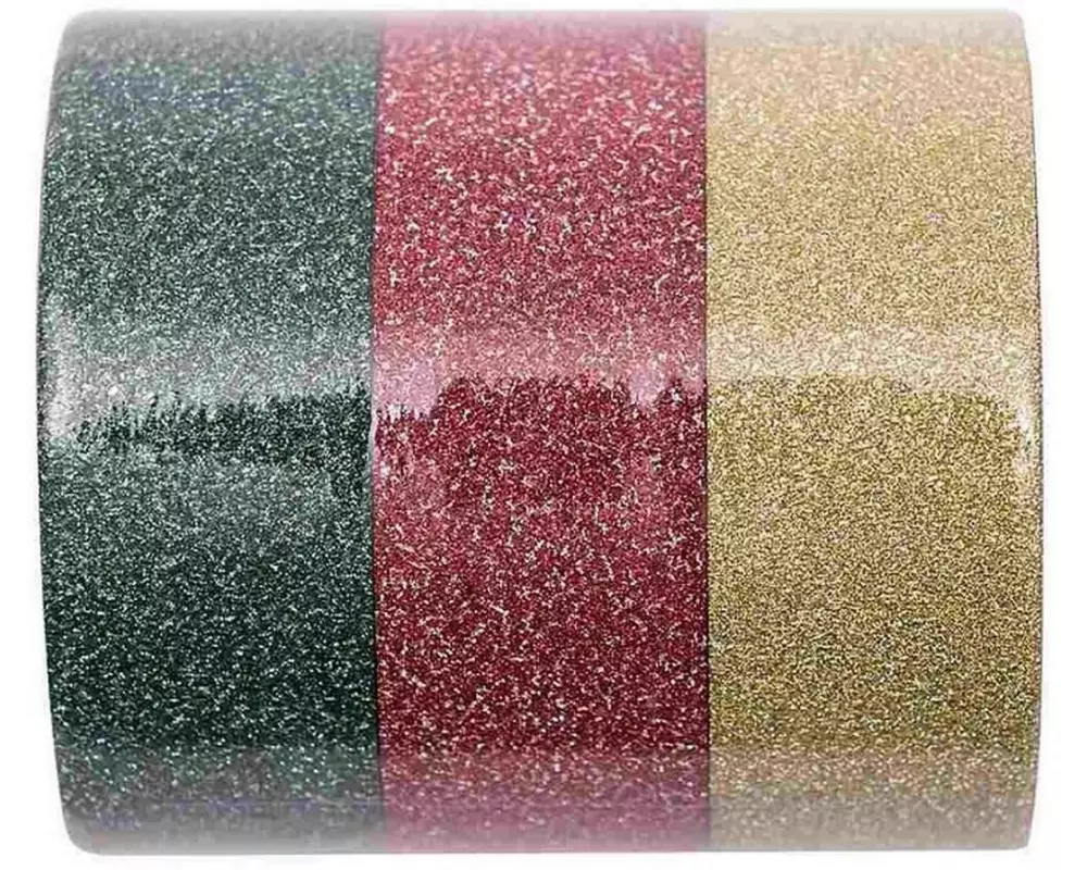 Rico Design Washi Tape Glitter 3 Stück, Gold/Grün/Rot, 5 m
