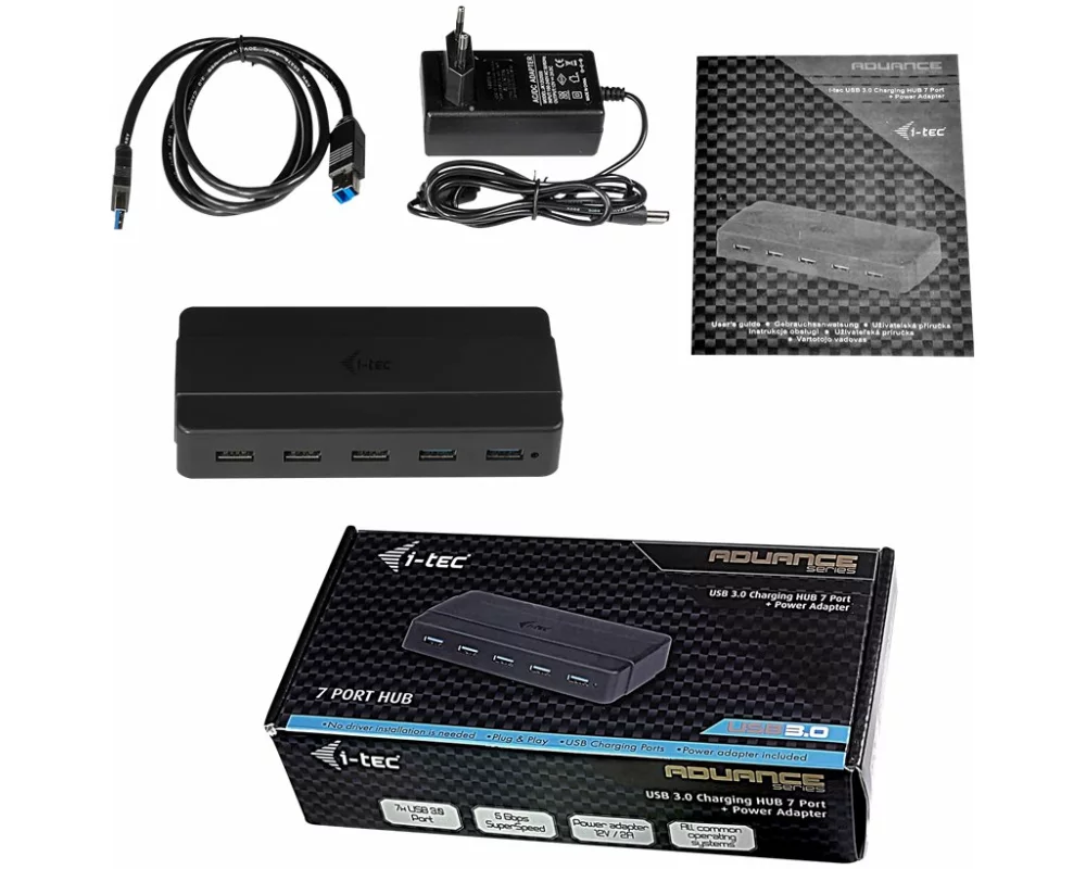i-tec USB 3.0 Advance Charging HUB 7 with power adapter 7x USB Chargingport. For Tablets Notebooks Ultrabooks PC