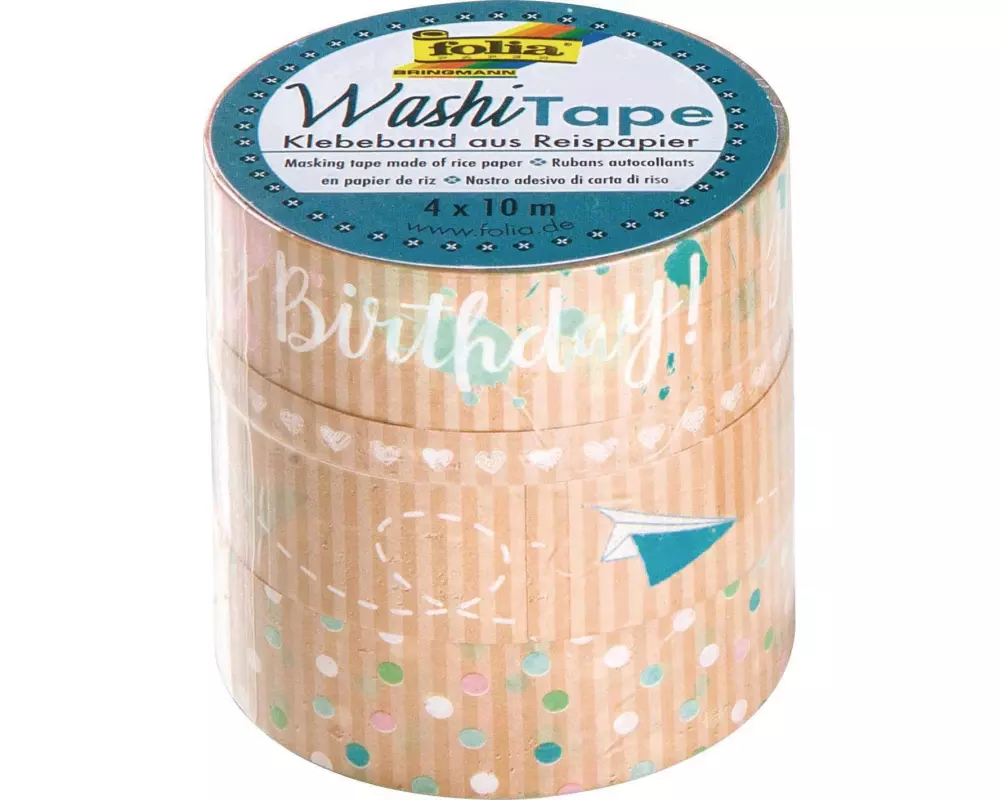 Folia Washi Tape Happy Birthday Kraftpapier, 4 Stück