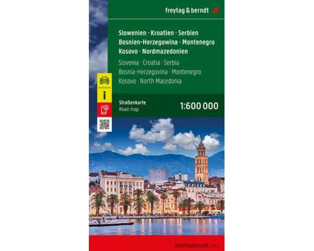 freytag & berndt Straßenkarte Slowenien - Kroatien - Serbien - Bosnien-Herzegowina - Montenegro - Kosovo - Nordmazedonien 1:600.000