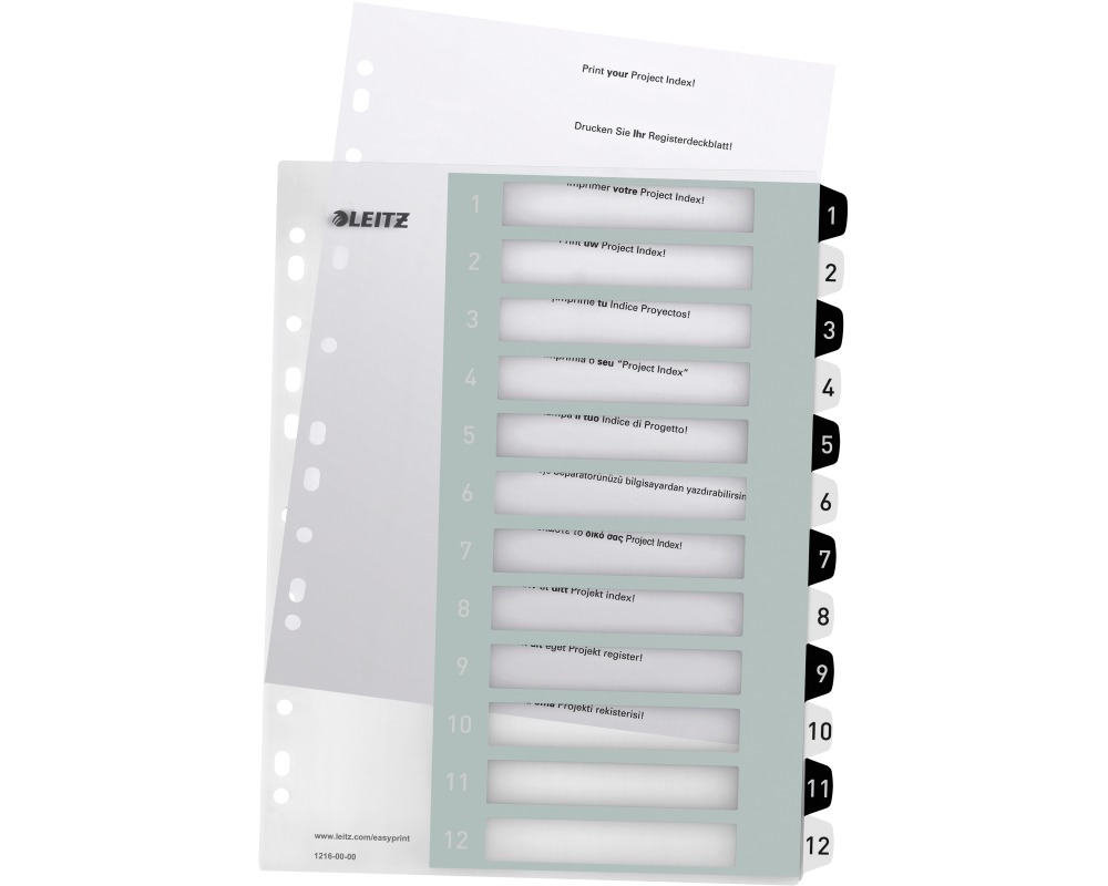 LEITZ Register WOW PP A4 1216-00-00 schwarz/weiss 12-teilig