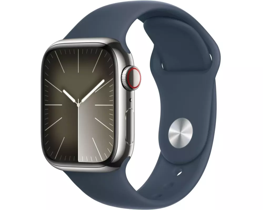 Apple Watch Series 9 41 mm LTE Silber Sport Sturmblau S/M