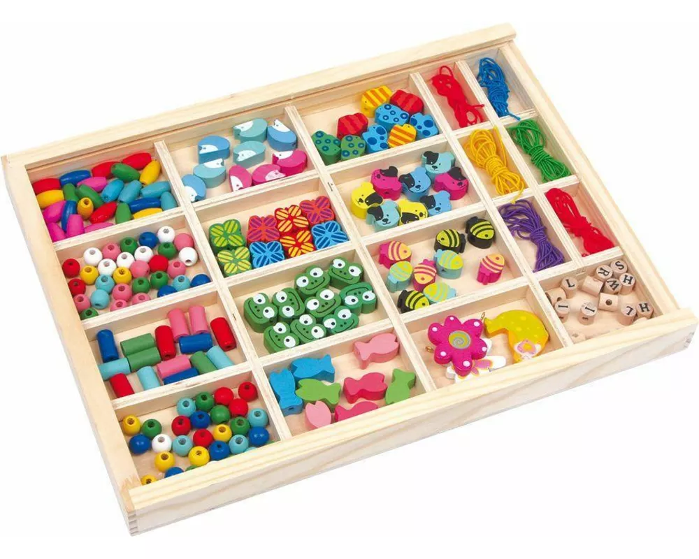 Fädelperlen in Holzbox