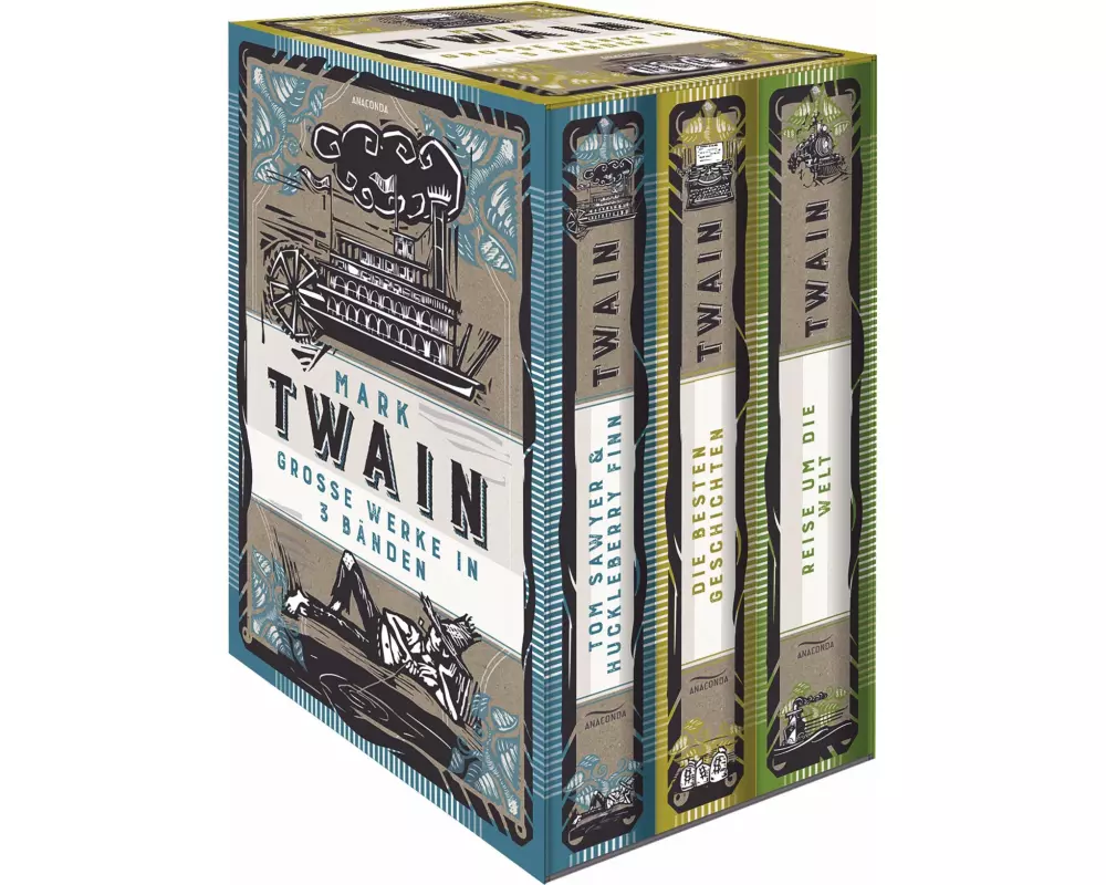 Mark Twain, Grosse Werke in 3 Bänden im Schmuck-Schuber