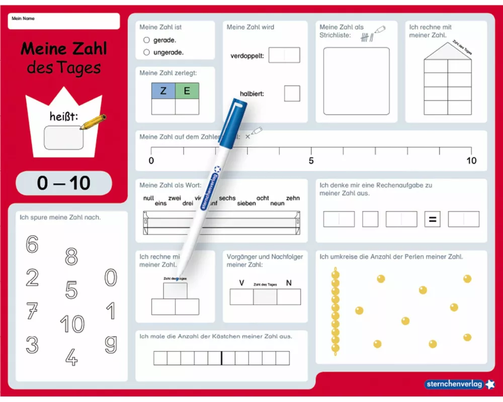Meine Zahl des Tages 0-10 und 0-20 - wiederbeschreibbare Lerntafel mit Stift - Mathematik